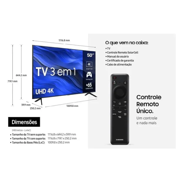 Smart TV Samsung 50 polegadas 3 em 1 UHD 4K CU7700 Crystal e Tizen - Imagem 6